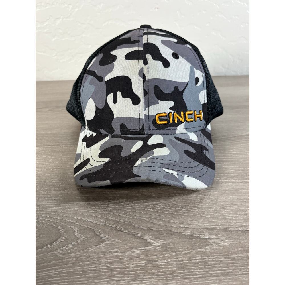 Cinch Black Gray Men's‎ Flex Fit OSFM Hat Cap Western Cowboy- EUC